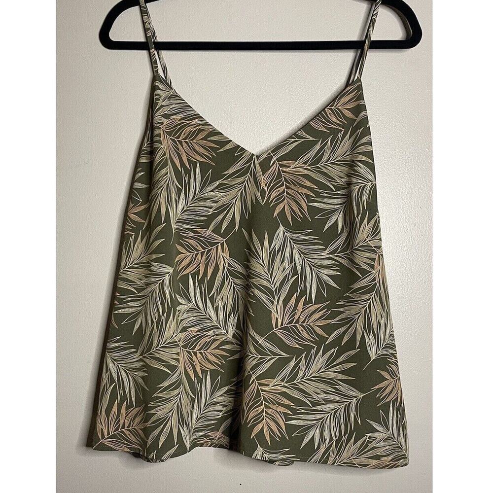 A New Day Large Cami Tank Palm Floral Lined Olive Peach Botanical Lightweight